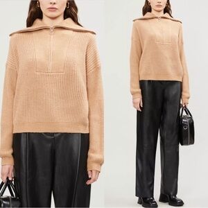 SAMSOE SAMSOE Cashmere Blend Knit Half Zip Tan Sz XXS (Oversized)
